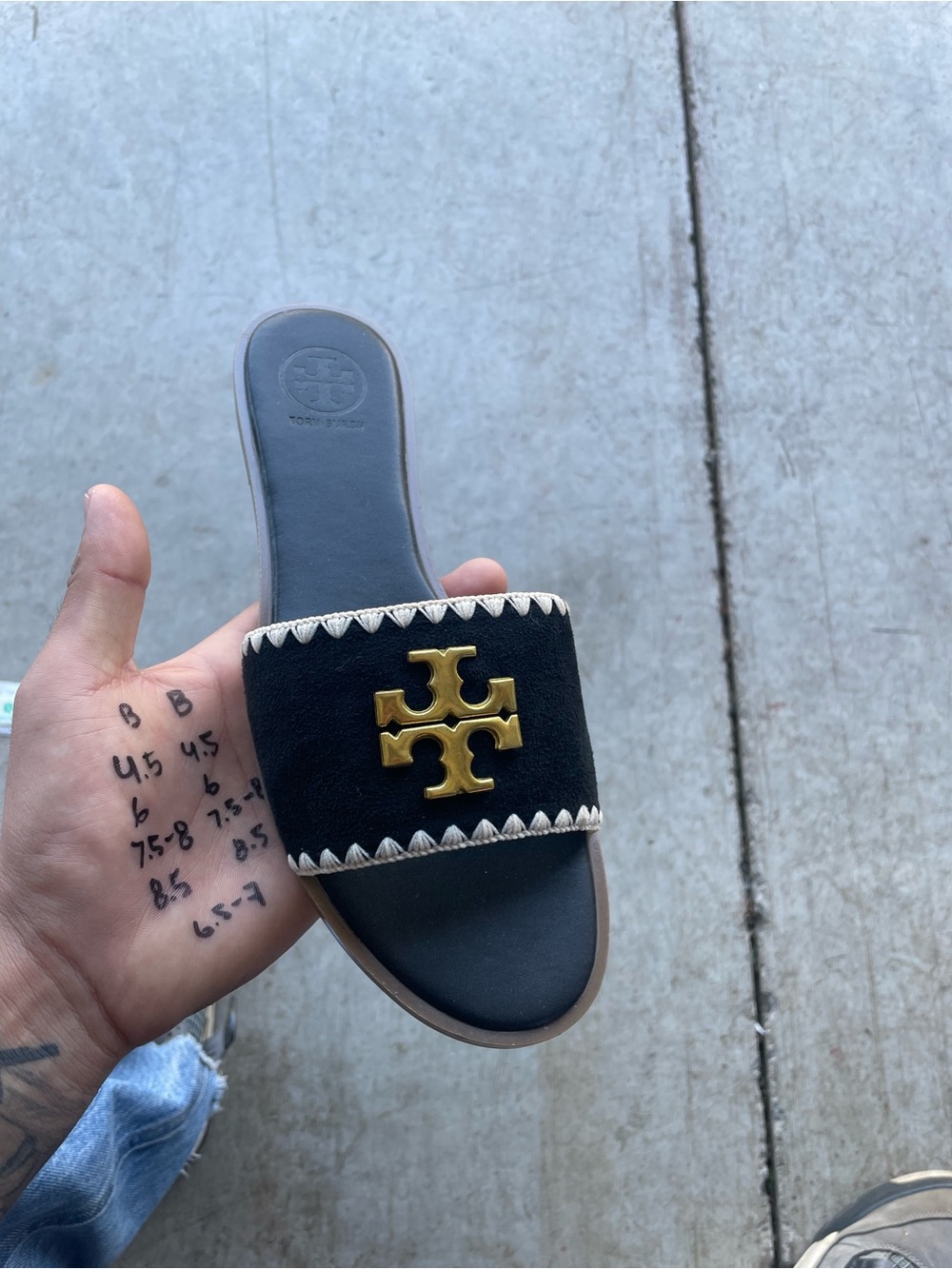 Tory Burch Black Slide with Gold Logo and White Trim
